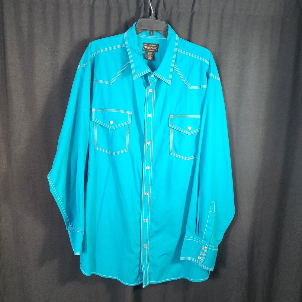 High Noon Mens 2XL Turquoise Western Pearl Snap Shirt Contrast Stitch Rodeo‎